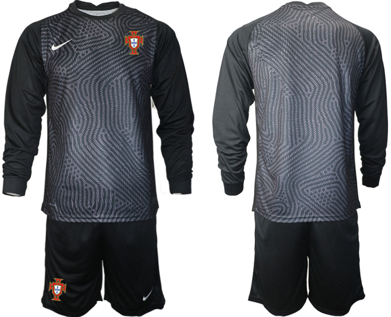 Men 2021 European Cup Portugal black Long sleeve goalkeeper Soccer Jersey->portugal jersey->Soccer Country Jersey